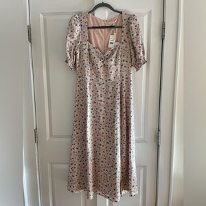 WAYF Floral Pink Midi Dress - Size L